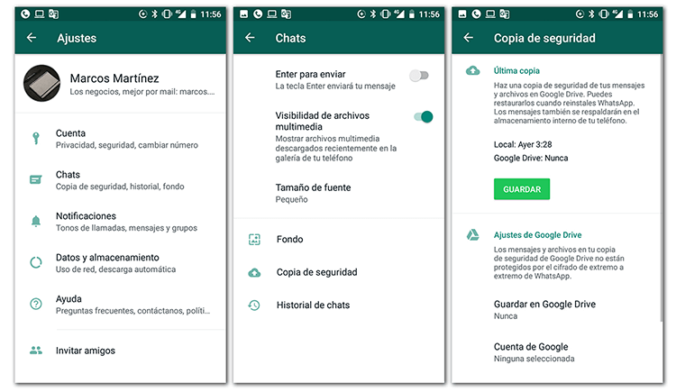 hacer copia de seguridad de WhatsApp en Android